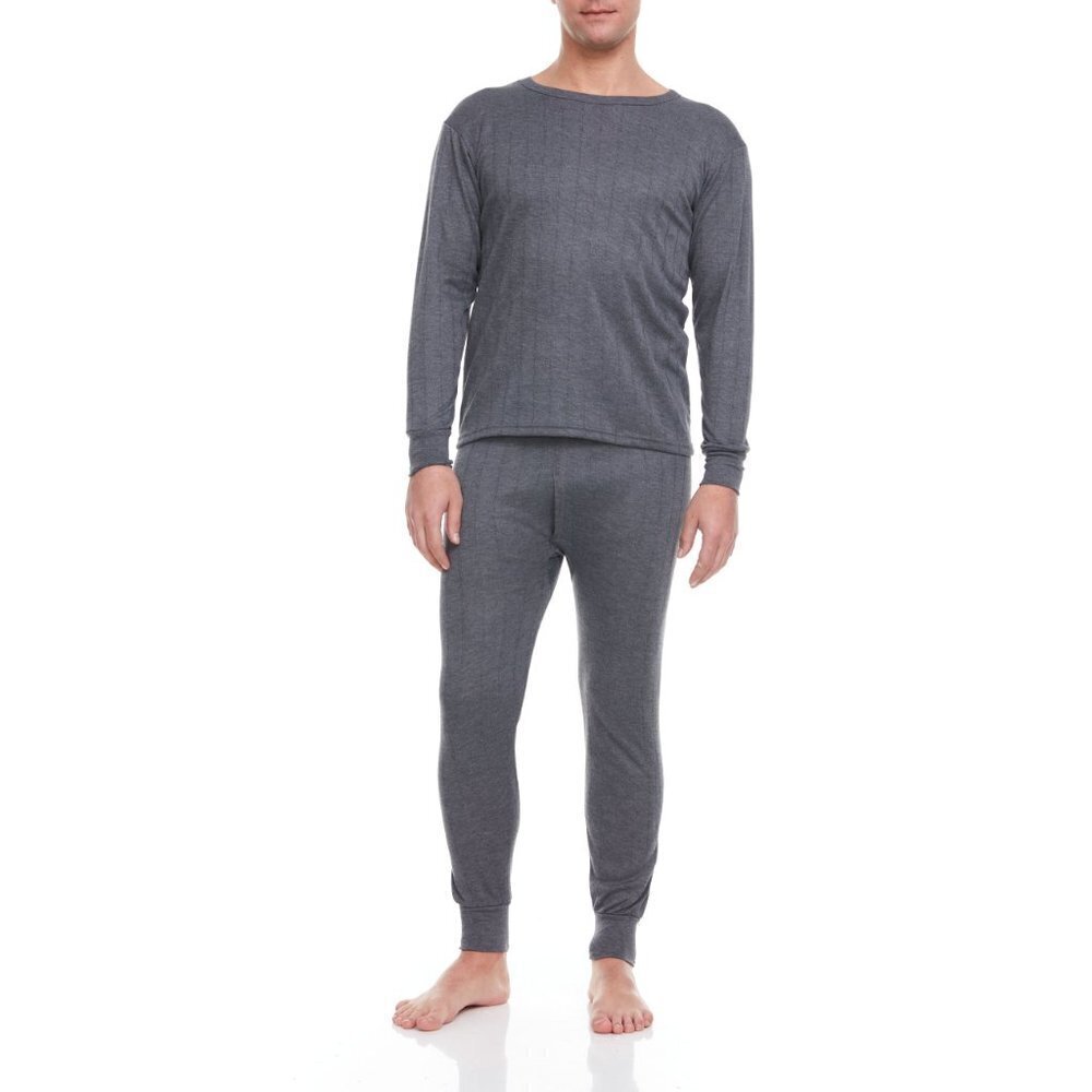 Men Thermals Underwear Dark Gray Cotton Fleece Lined Long Johns Winter Baselayer